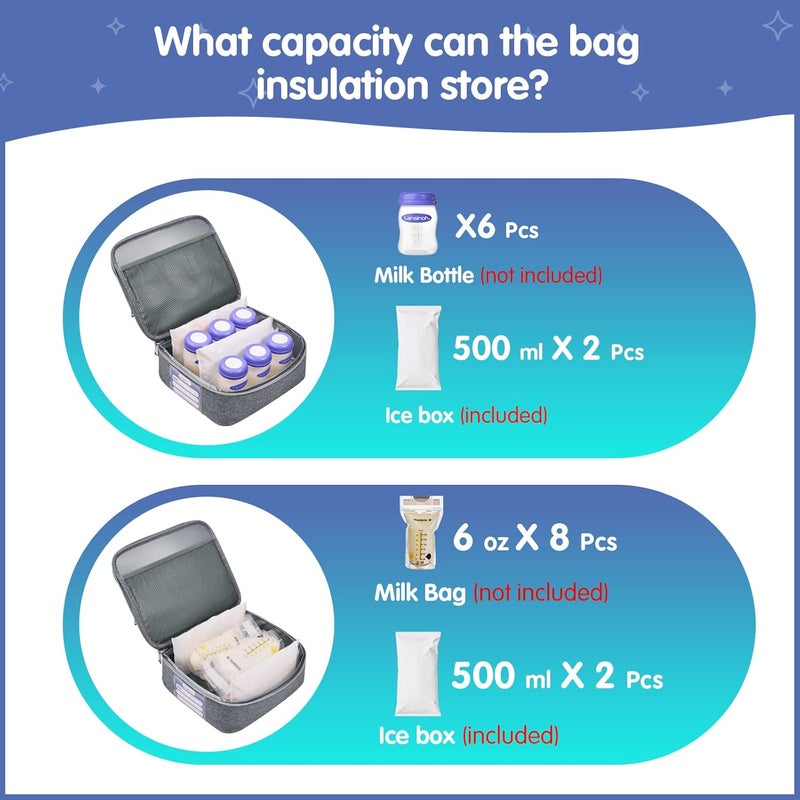 DERJUNSTAR Store Derbiedersinn Breast Pump Bag, Compatible with Spectra Pumps, Insulated Carrying Case with Cooler for Milk Storage, Travel, Work, Daycare, Grey - Image 5